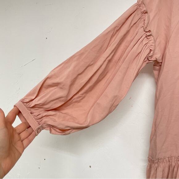 Free People Peach Button Down Long Sleeve Babydoll Mini Dress Oversized S - Picture 8 of 12